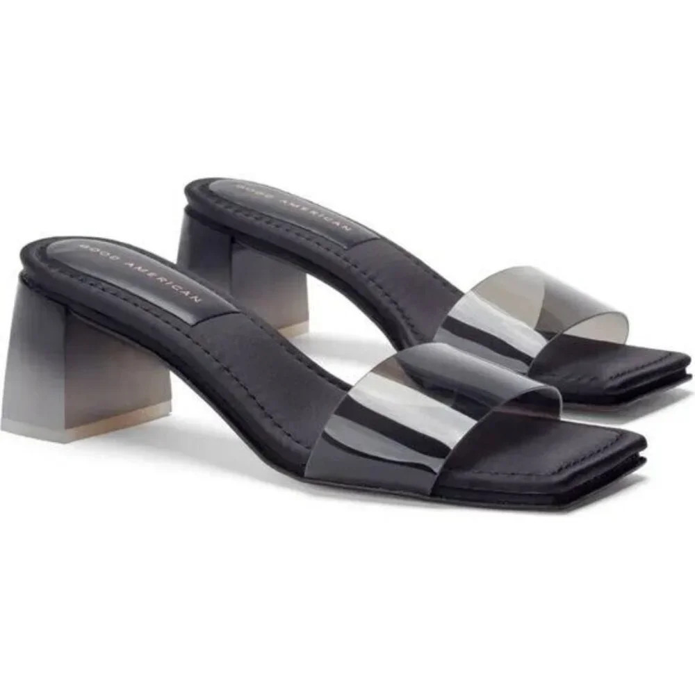 Good American Black and Clear Sandals